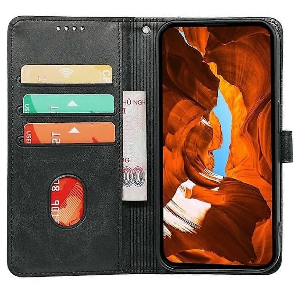 QD-Yhteensopiva Nothing Phone (3a) -puhelimen kanssa Kuori Vasikannahka Tekstuuri Nahka Jalusta Kirjatyylinen Puhelinkuori - Punainen Musta
