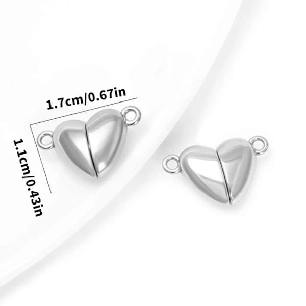 QD-Rustfrit hjerteformet magnetlås til smykker, nem installation, rustfrit stål, charme-stik til armbånd, kæder og vedhæng, stålfave