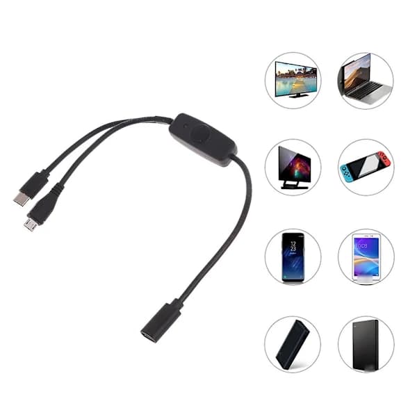 Typ C till USB C Micro USB Multi-laddningskabel med strömbrytare för mobiltelefon