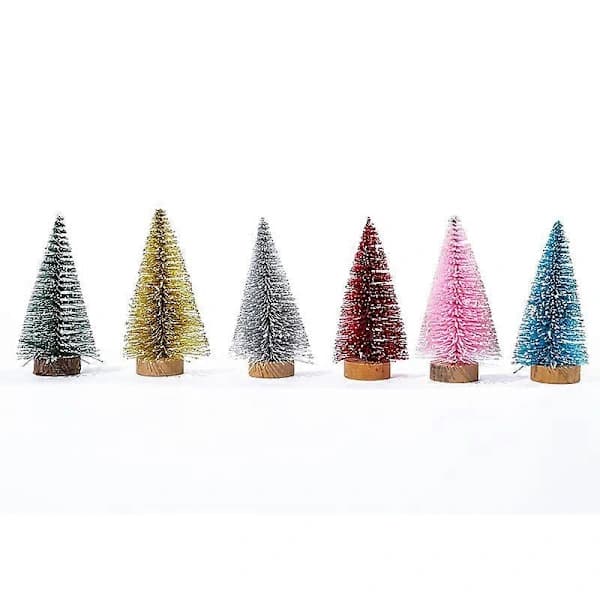 Färgglatt 10 cm glitter mini cederträ julgran, 4-pack julbordsdekorationer