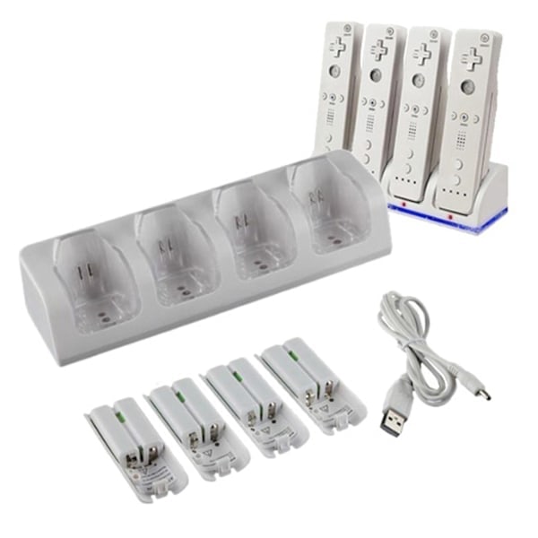 4 stk 2800mAh Oppladbare Batterier og Ladestasjon for Wii-fjernkontroll Switch-tilbehør