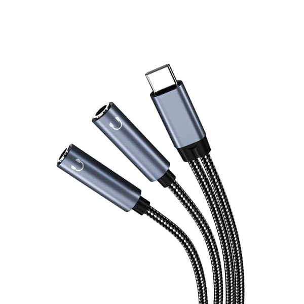 USB-C til dobbelt 3,5 mm lydadapterkabel, sort