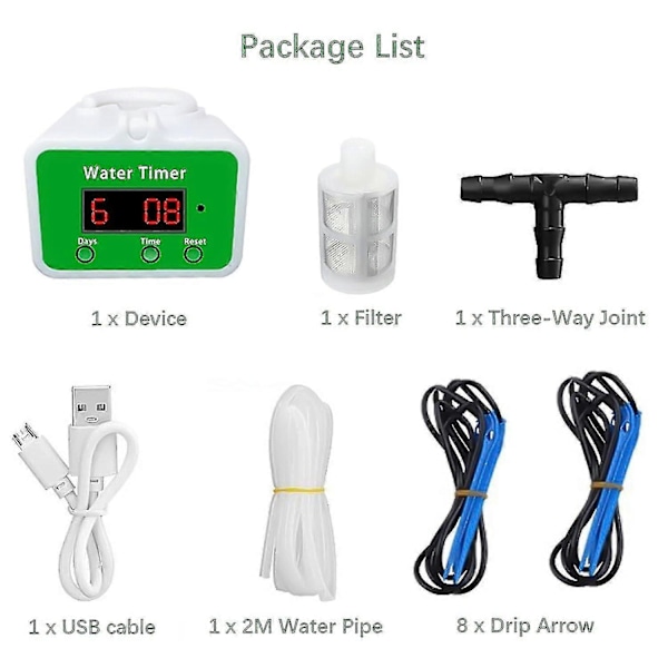 Automatisk vanningssystem for potteplanter, vanningsenheter USB automatisk dryppvanningssett plantevanningssystem med vanntimer_FO for 8 Plants