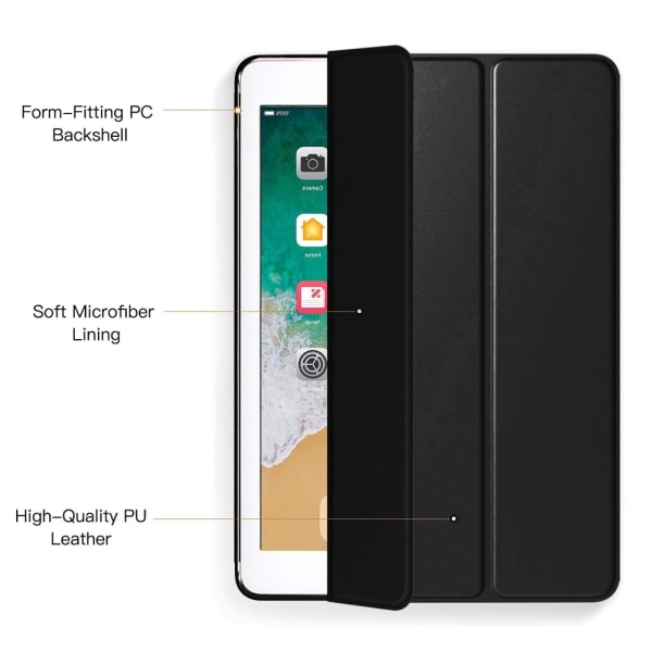 [QD] Fodral för iPad 10.2 - Slimmat lättviktigt smart fodral med stativ och genomskinlig frostad baksida med automatisk väckning/sömn - Svart