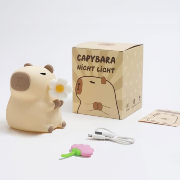 Capybara Nattlampe for Barn, Capybara Lampe med Timer
