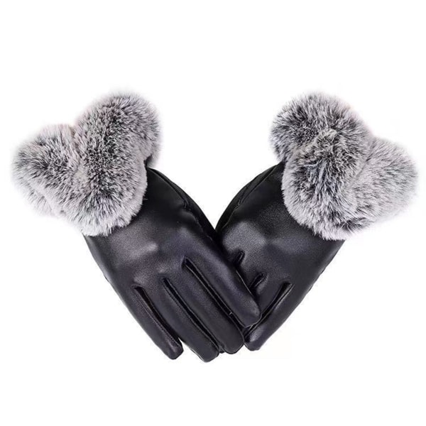 Sammetar Imitation Kaniner Päls PU Handskar Bekväma Andningshandskar För Kvinnor Flickor Black One Size