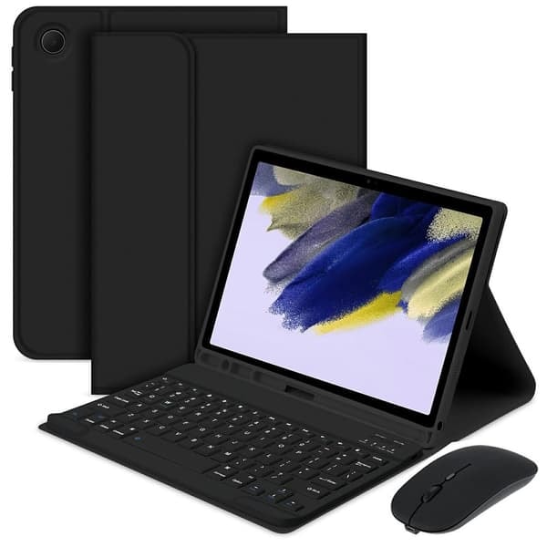 \"QD\" Samsung Galaxy Tab A9+ Split Bluetooth -näppäimistö Nahkakotelo + Kaksoistilahiirisetti - Musta US-asettelu