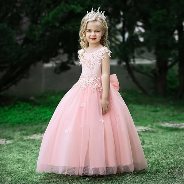 [QD] Tyttöjen 120 cm juhlapuku, tyttöjen prinsessamekko, häät, vaaleanpunainen/valkoinen/sininen lasten tyllimekko