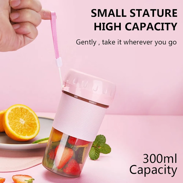 QU. Dubbelklicka för att starta Mini Blender Cup Lättviktig Juicekopp Portabel Juicer USB-laddning 300ml
