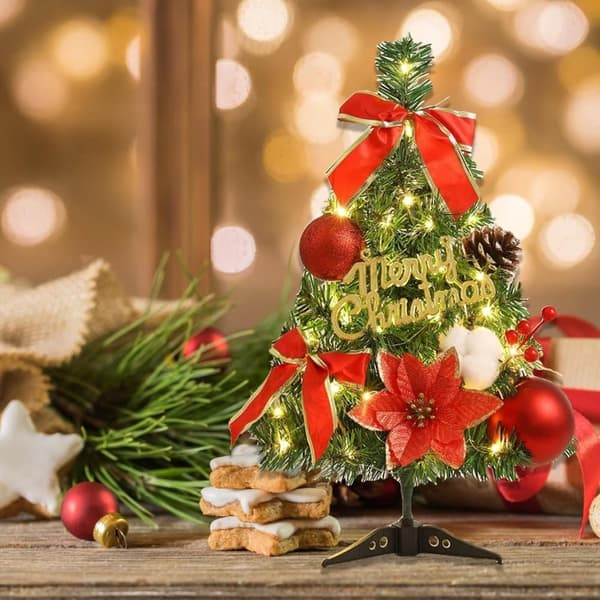 Mini Christmas Tree 45cm with Decorations, Tabletop Christmas Tree and Hanging Christmas Tree with LED Lights