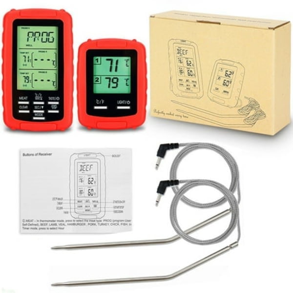 Trådlös Kötttermometer Matlagningstermometer Röd