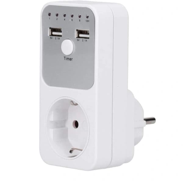 Uttag med timer och USB, 16A, 230V, Vit