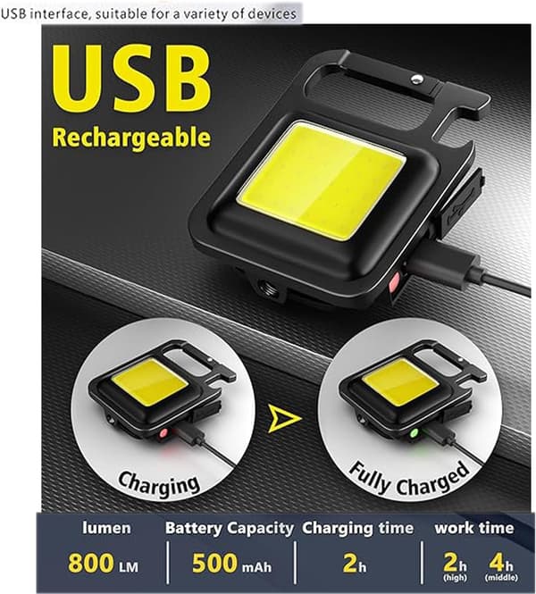 2-pack Mini Portable Lamp, Small Rechargeable Lamp 800 Lumen COB Mini Flashlight with 4 Light Modes Work Light, Waterproof