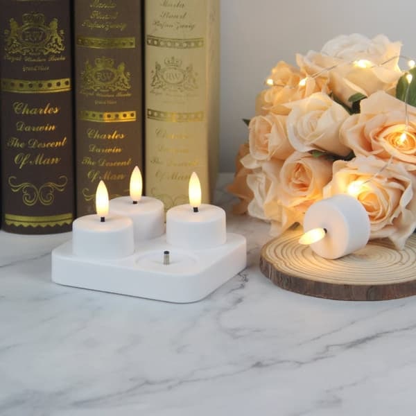 Rechargeable LED Tea Lights with Remote Control - Set of 4 Lights and Charging Station_qq
