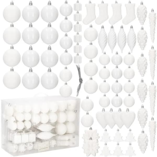 QQ-Julgranskulor - SPRINGOS® - 72 st - Plast - Vit - 8 cm