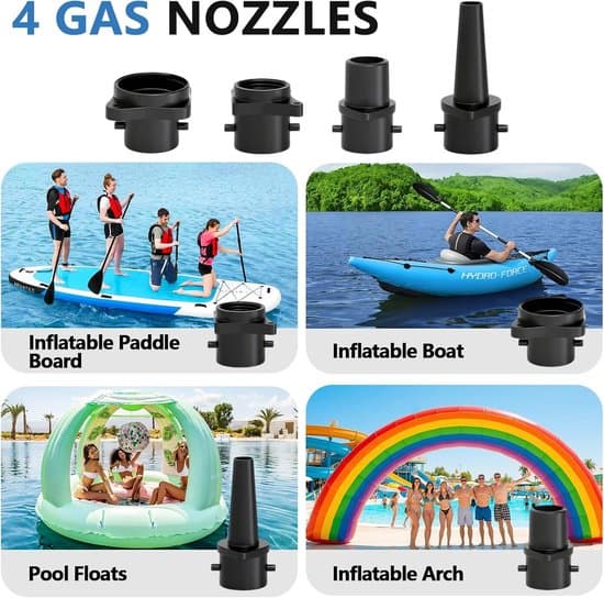 SUP-ventiladapter med 4 dyser til kompressor og luftpumpe, PVC-messing-oppustningssæt til paddleboard, kajak og luftmadras, sort