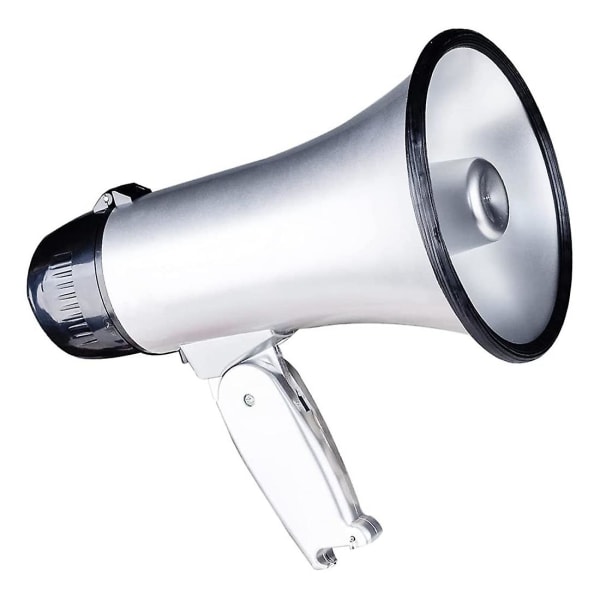 25 watt kompakt högtalare PA Bullhorn - med inbyggd siren, röstinspelare, flasköppnare, silver