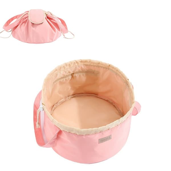 Drawstring Makeup Bag, Large Capacity Travel Cosmetic Bag, Portable Quick Pack Lazy Drawstring Make Up Bag (Pink)