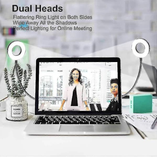 QD-Clip-on Ring Light Kompatibel med Videokonferencebelysning, USB-lampe til Laptop