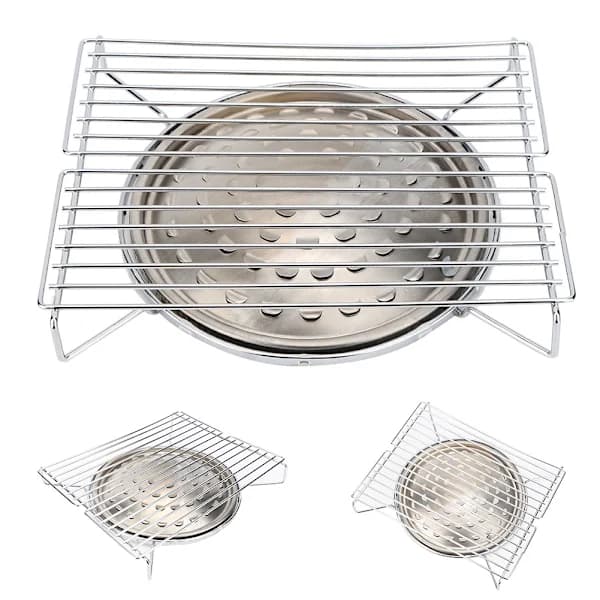 BBQ-grillstativsæt i rustfrit stål med 10 spyd og bageplade til udendørs camping og grillning