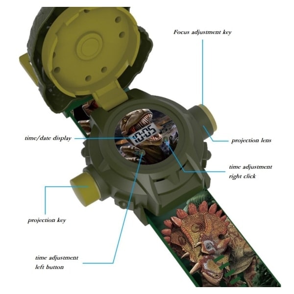 \"QD\" Tyrannosaurus rex Tecknad Projektionsklocka