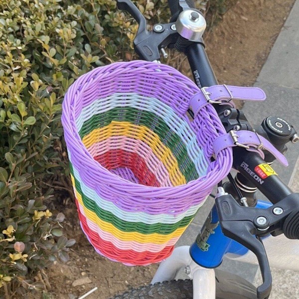 Vävd cykelkorg Färgglad cykelkorg Fram cykelkorg Småbarnsskotertillbehör Cykelförvaringskorg för barn