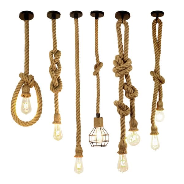 Industriel loftlampe med hamptov til butik og café 1m