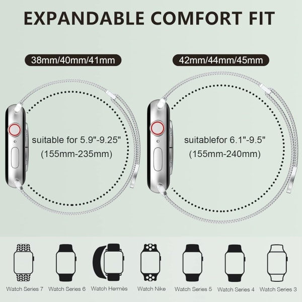 [QD] Kvinder og mænd, rustfrit stål mesh loop magnetisk spænde erstatning for iWatch rem (45mm/44mm/42mm/49mm, regnbue).