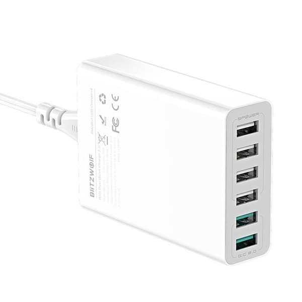 Laddare 6x USB Blitzwolf BW-S15, QC 3.0, 60 W (vit)