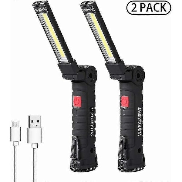 \"QD\" 2 Stk. Arbejdslampe, Håndlampe, Genopladelig LED Værksteds Lampe, Lommelygte Magnetisk Base 5 Tilstande Til Garagelampe