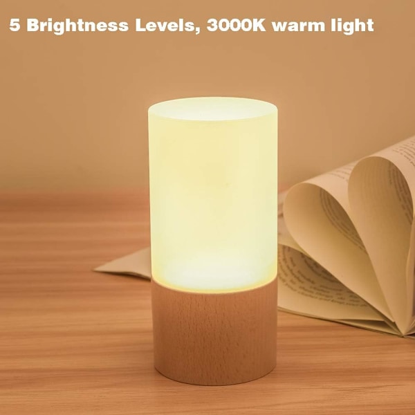 Liten LED bordlampe i tre, nattlampe for soverom