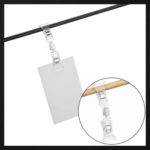 50 stk. Prisseddelclips Dobbeltsidede, Mini Clips, Roterbare, Transparente, Til Varer, Plast