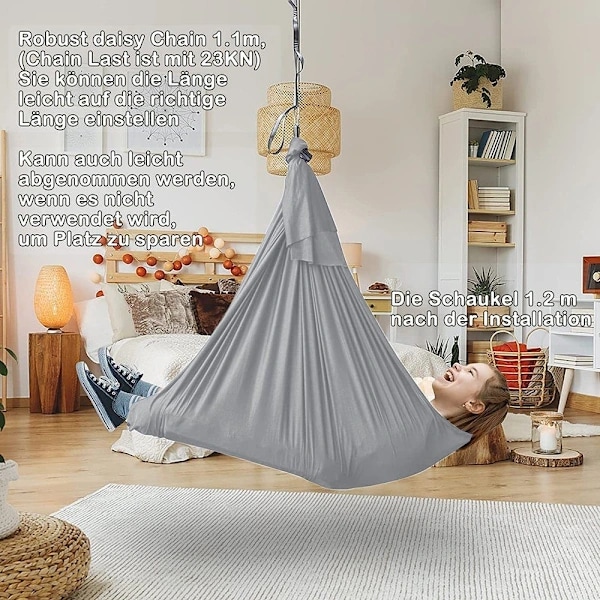 Inomhusgunga sensorisk gunga för barn Perfekt för yoga (grå) 1*2,8m-