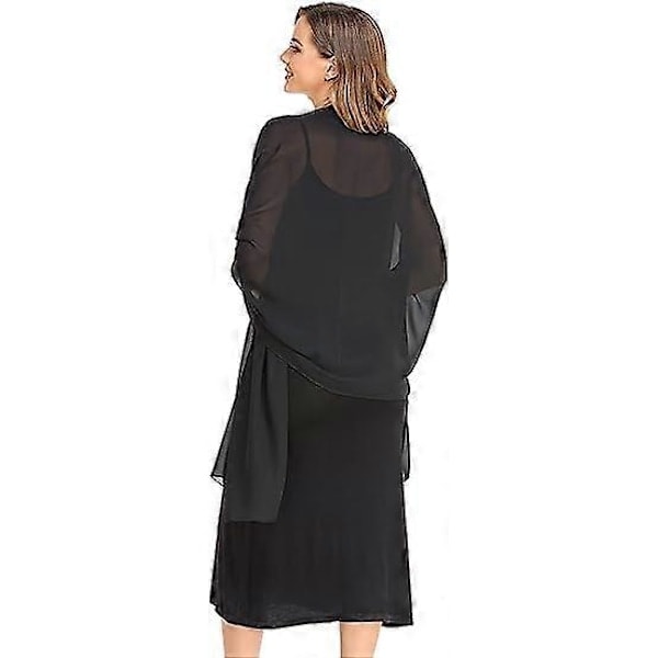 QD-Sort Sjal og Slør Aften Chiffon Elegant Blød Silke Slør Bryllup Foulard Mariage