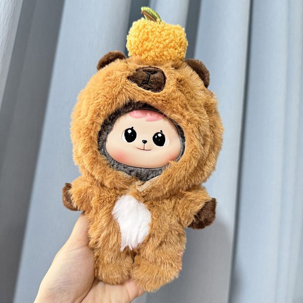 Megan New 17cm Labubu Dockkläder Lyx Anime Mjuk Plysch Baby Dockkläder Söta Labubu Capybara Jumpsuits 2