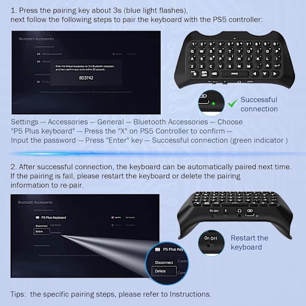 Vihreä taustavalaistu näppäimistö PS5-ohjaimelle, PS5 langaton mininäppäimistö Chatpad Playstation 5 -ohjaimelle 3,5 mm:n ääniliitännällä_qp Black