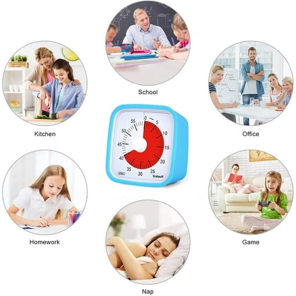 Vekkerklokke/timer/tidsstyring, egnet for studier, matlaging, manuell visuell timer (blå)