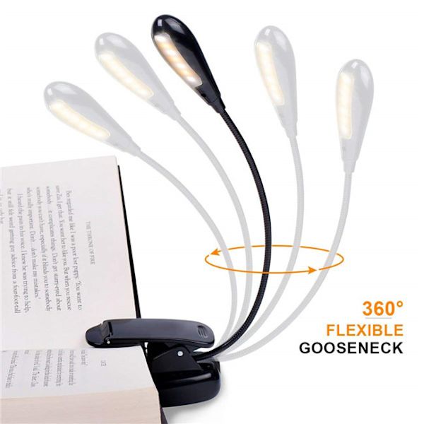 Fleksibel læselampe med justerbart lys, sort sort black