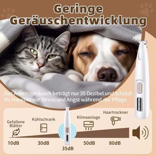 Tyst Sladdlös Hundtrimmer / Tasstrimmer med LED-lampa, Vattentät, Sladdlös_qq