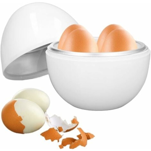 QQU-Äggkokare med plats för 4 ägg, mikrovågsugn, hårdkokta ägg, kompakt design, PP-material, ångkokare för hårdkokta ägg för hemmabruk