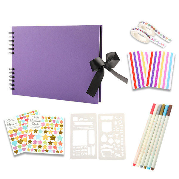 \"QD\" Valokuva-albumi 80 Sivua Musta Scrapbooking Albumi 29,5 X 21Cm Scrapbooking Kirja 6 Metallisella Kynällä, 240 Valokuvalle, Lila