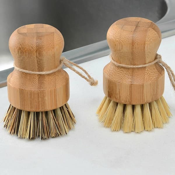 2-pak bambusgrydeskrubber med hængesnor, holdbar, til gryder/pander