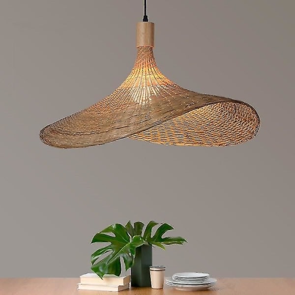 Vintage bambu stor vävd ljuskrona LED-hängande lampa kompatibel med matsalsbelysning [ege] 40cm