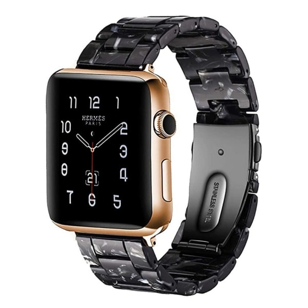 [QD] Kompatibel med Apple Watch-armbånd 38-40mm/42-44mm Serie 5/4/3/2/1, Smalt harpiksarmbånd -42-44mm-svart blomst