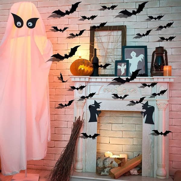 3D Bat Decorations for Halloween - 60 Pieces Wall Stickers in 4 Different Sizes