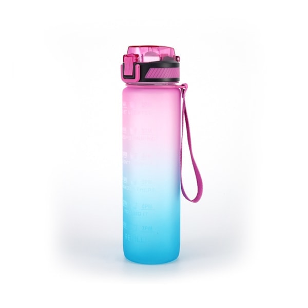 [QD] Vesipullo pillillä, 1000 ml juomapullo aikamerkinnöillä - Tritan BPA-vapaa - Urheiluvesipullo tiivis lukituskannella Sininen/Violetti