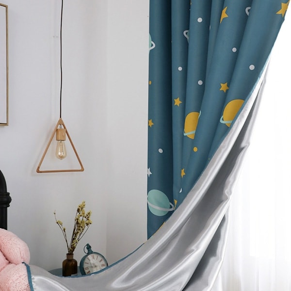 [QD] Blå Planet Gardiner, Polyester Mörkläggningsgardiner Tecknad Figur Blå Planet