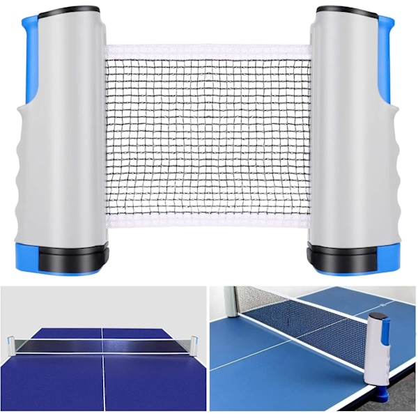 Pingisnett, Retraktil Bordtennisnett Ping Pong Nett Bordtennisnett Justerbart Bærbar for Innendørs og Utendørs, Grå