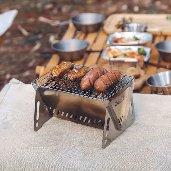 Bærbar BBQ-grill Sammenklappelig Rustfrit Stål Campingovn til Udendørs Picnic Vandring Sølv