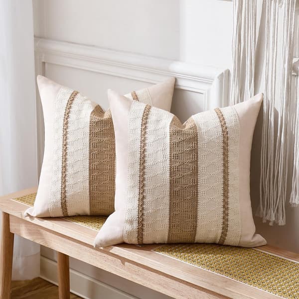 Boho Dekorativa Kuddfodral Set om 2, Texturerade Vävd Bomull Linne Kuddfodral för Soffa Sovrum Vardagsrum, Brun 40 x 40 cm
